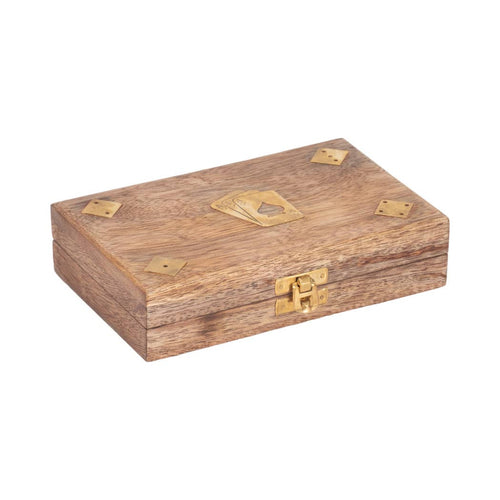 Box - Brown Wooden Rectangular Crafted Cards and Dice, 7 in.
