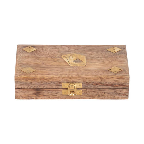 Box - Brown Wooden Rectangular Crafted Cards and Dice, 7 in.