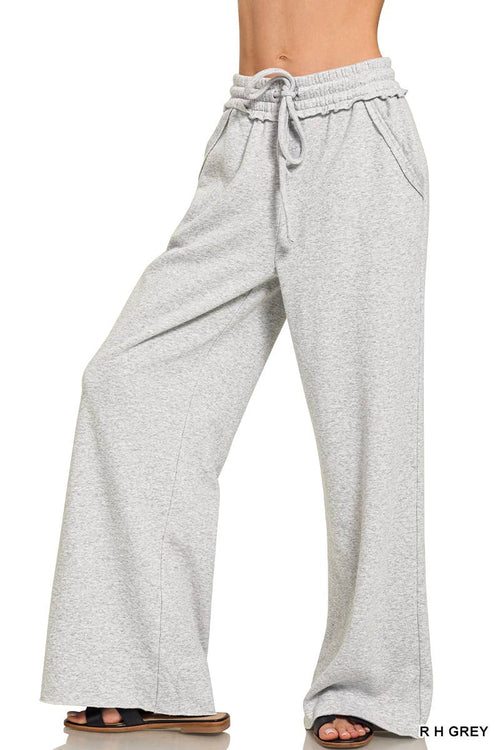 Fleece Exposed Seam Wide Leg Sweatpants - Zenana