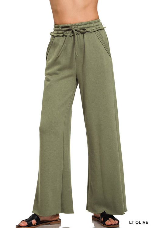 Fleece Exposed Seam Wide Leg Sweatpants - Zenana