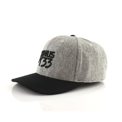 Gray and black cap with 'Minus 33' logo on a white background