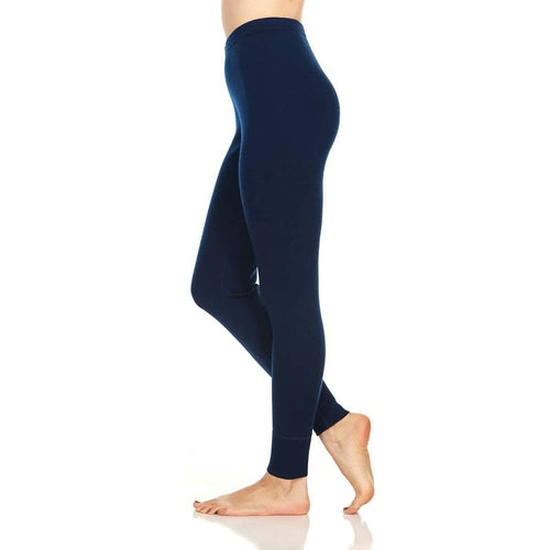Navy blue leggings worn by a person on a white background