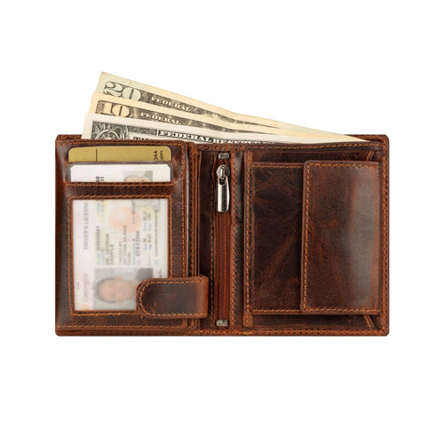 Philip Leather Trifold Wallet in Chestnut