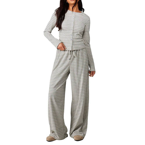 Striped Lounge Set Long Sleeve Top & Pants Soft Casual Outfit