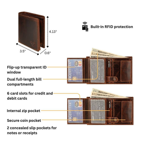Philip Leather Trifold Wallet in Chestnut