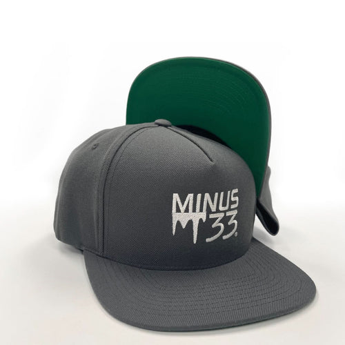 Gray and green cap with 'MINUS 33' logo on a white background