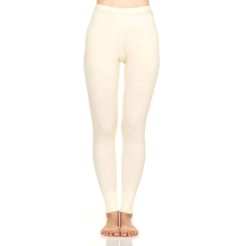 Beige leggings worn by a person on a white background