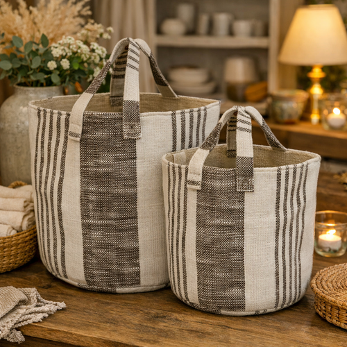 Cotton Laundry Basket with Handles (set of 2)