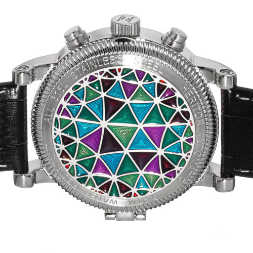 Watch with a colorful geometric face on a white background