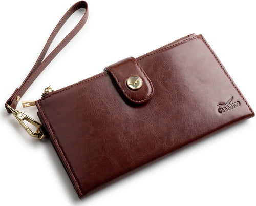 RFID wristlet wallet phone holder: Chocolate - Smooth Gift Box Included