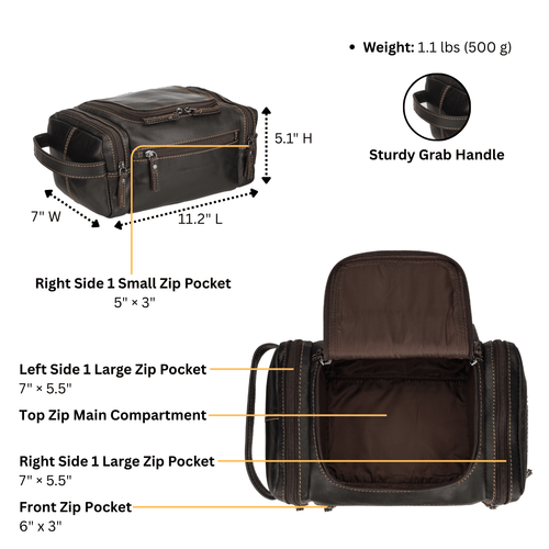 Premium Leather Toiletry Bag, Dopp Kit – Winston – Brown