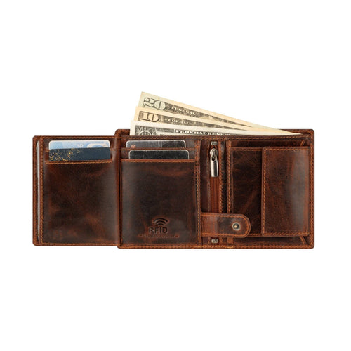 Philip Leather Trifold Wallet in Chestnut