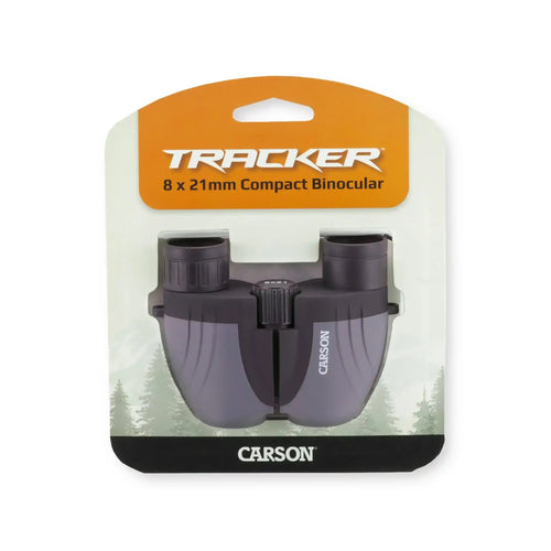 Tracker 8x21mm compact binoculars in packaging, ideal for outdoor viewing and nature observation