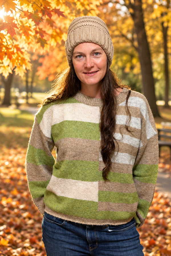 Lightweight Wool Blend Color Block Sweater LT GREEN
