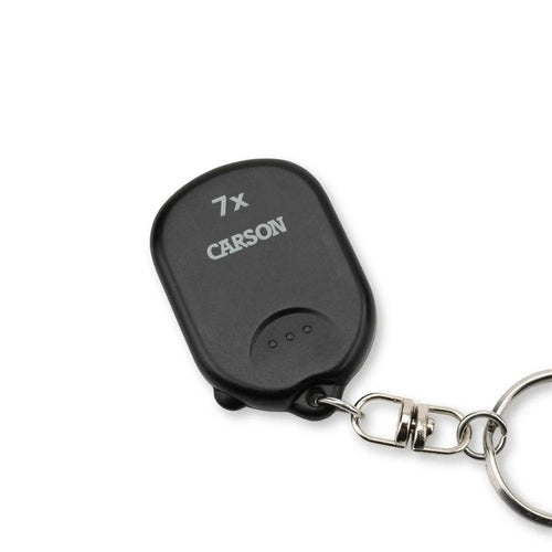 Black Carson 7x keychain remote with metal ring on white background