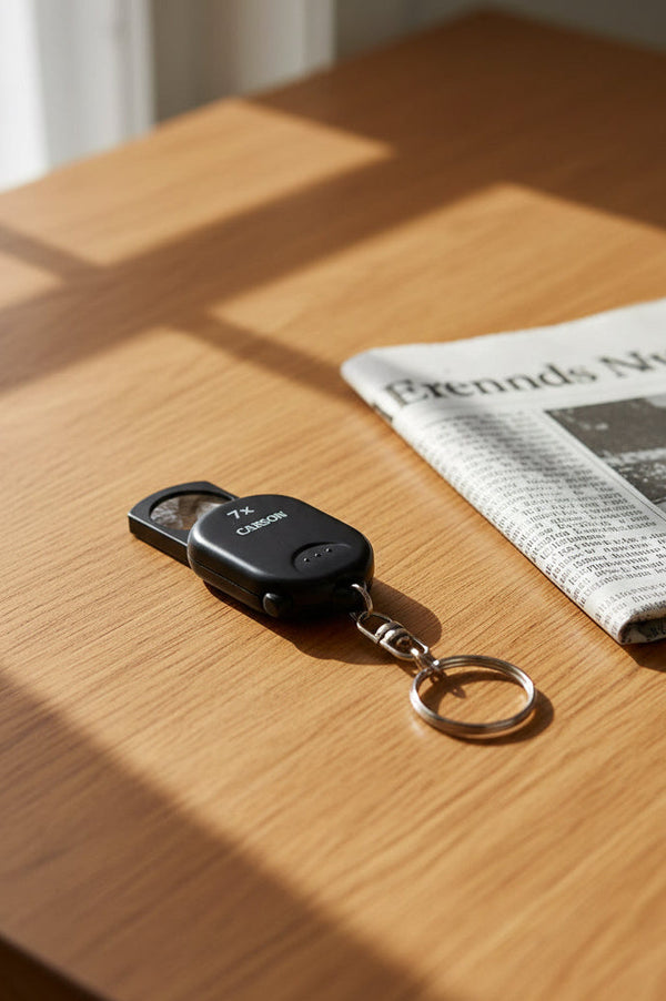 7x Carson compact magnifier keychain with LED light and metal ring
