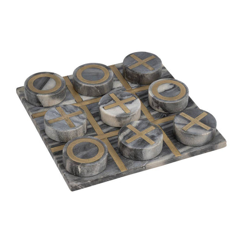 Marble table top tic tac toe board with decorative design on a white background