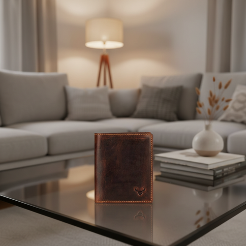 Philip Leather Trifold Wallet in Chestnut