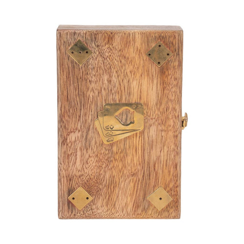Box - Brown Wooden Rectangular Crafted Cards and Dice, 7 in.