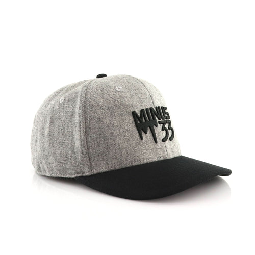 Gray and black cap with 'MINI 33' logo on a white background