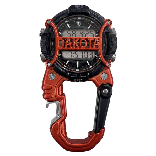 Dakota digital watch with carabiner on a white background
