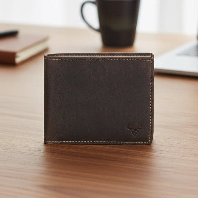 Brown leather wallet on a white background
