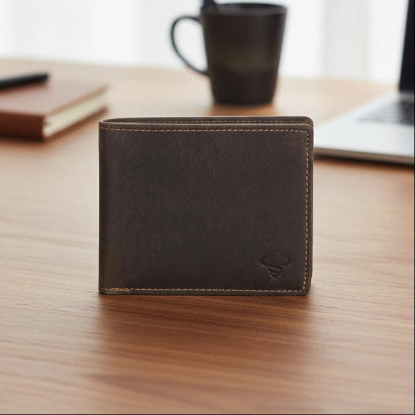 Brown leather wallet on a white background